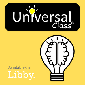 Universal Class logo lightbulb with a brain. Database available on Libby